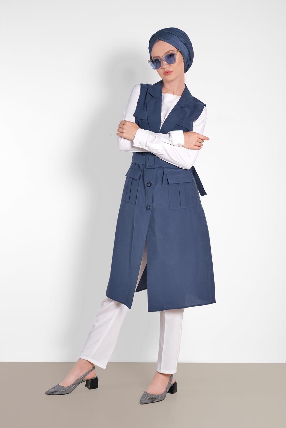 Vêtements hijab BLEU MARINE GILET À BOUTONÉ 4452