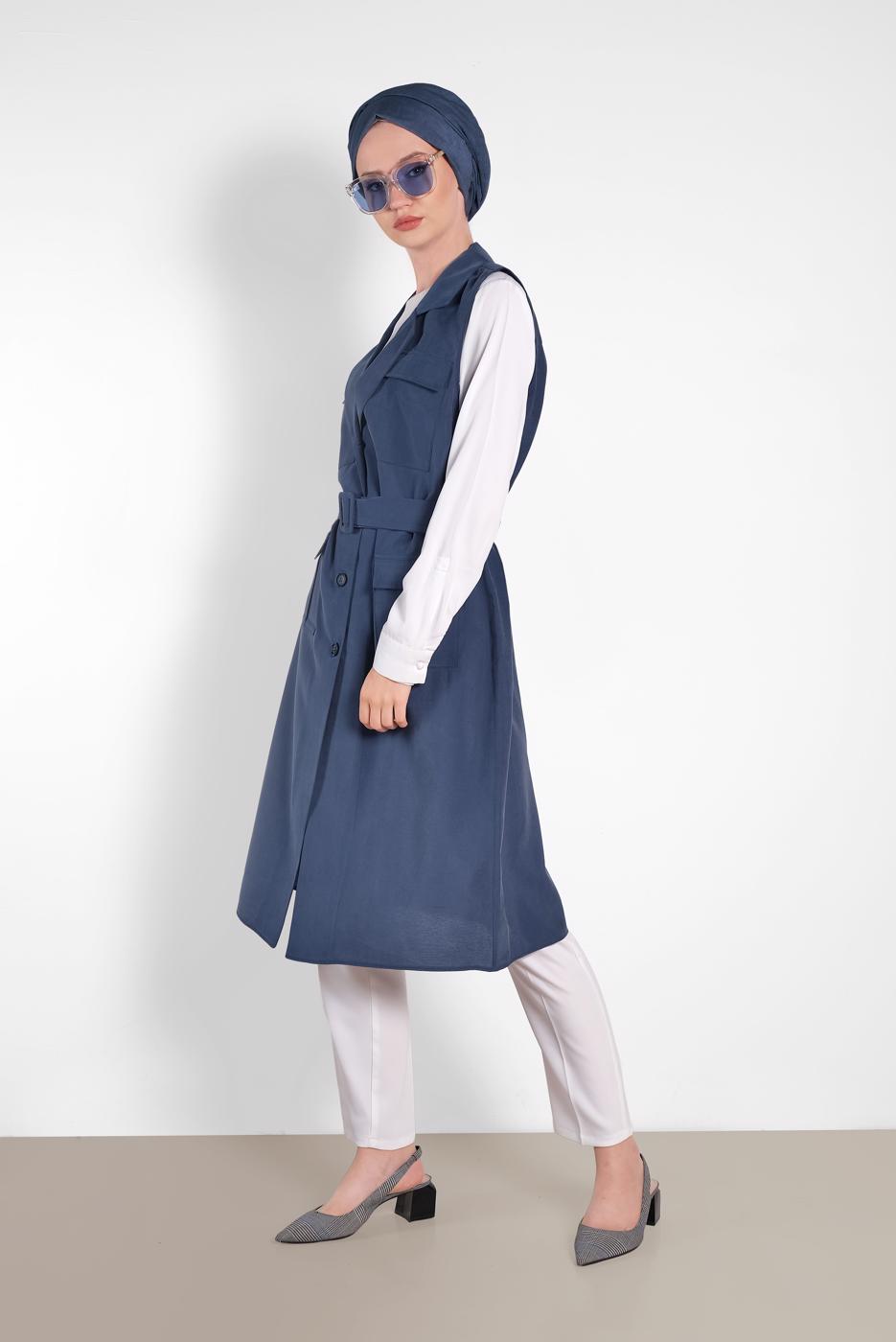 Vêtements hijab BLEU MARINE GILET À BOUTONÉ 4452