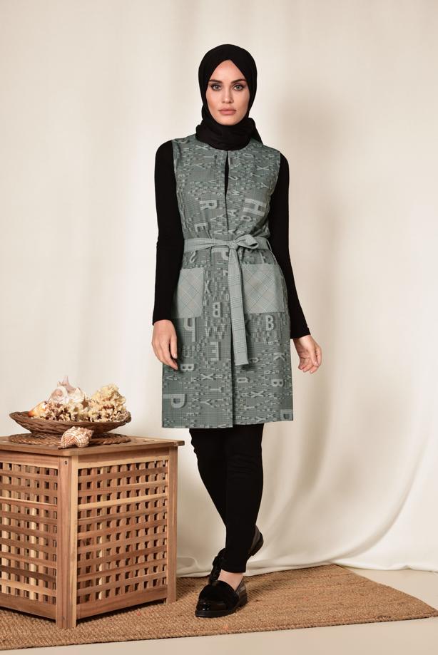 Tesettür giyim SİYAH KUŞAKLI YELEK 4960 - TRENDTESETTÜR