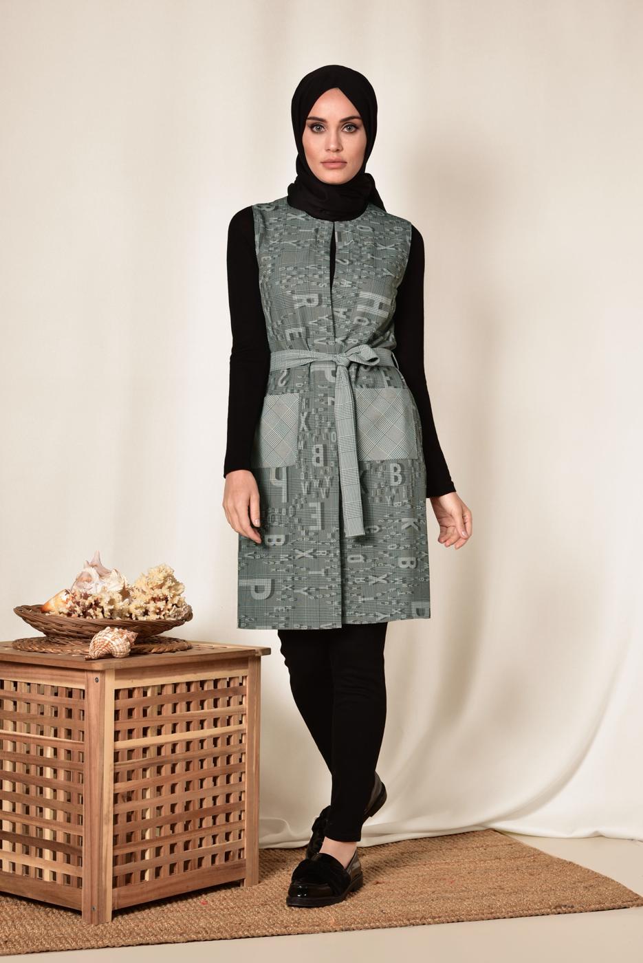 Vêtements hijab NOIR GILET AVEC CEINTURE 4960