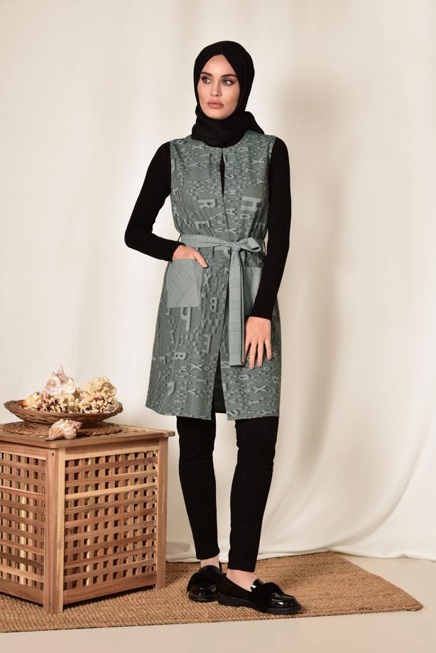 Tesettür giyim SİYAH KUŞAKLI YELEK 4960 - TRENDTESETTÜR