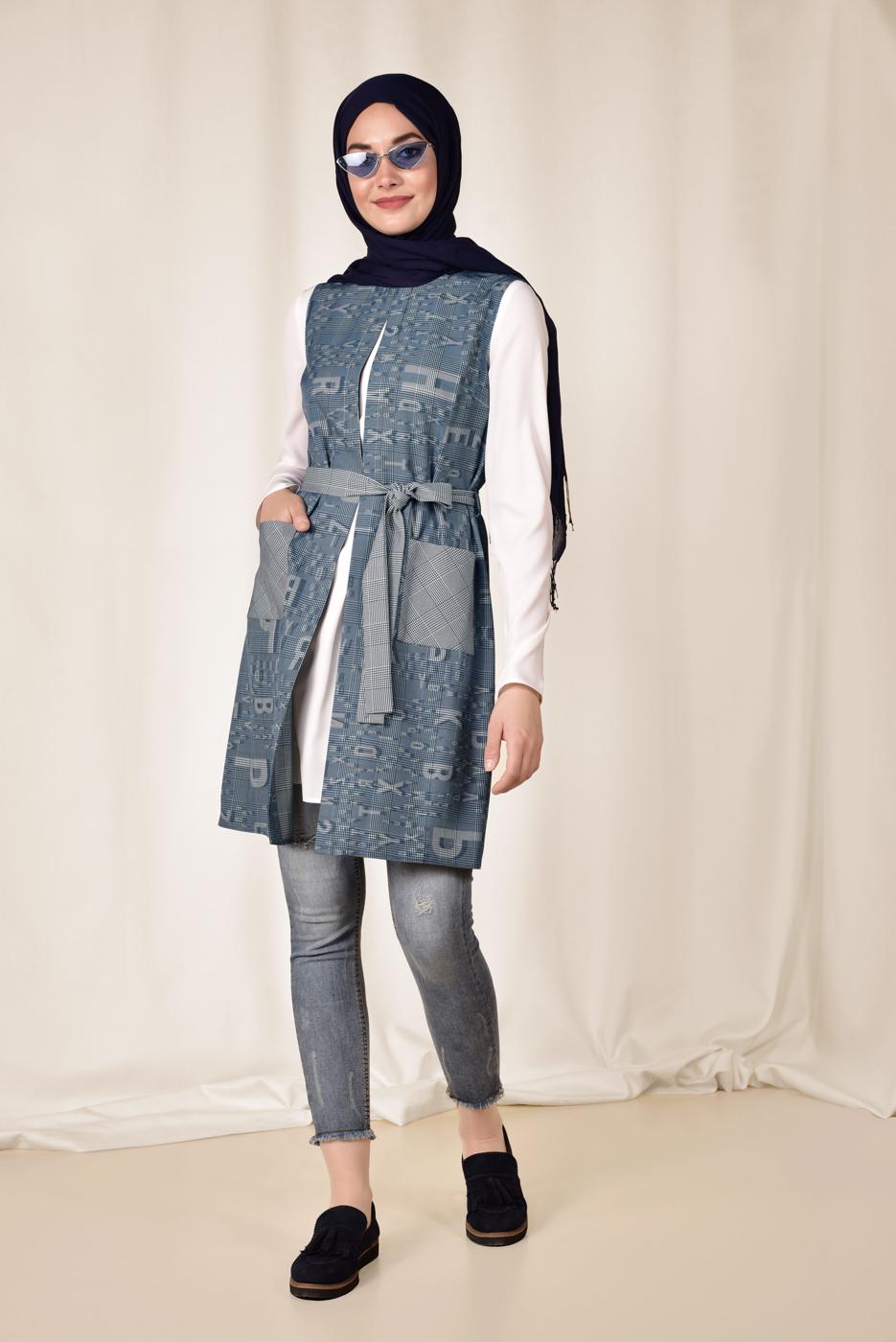 Vêtements hijab BLEU MARINE GILET AVEC CEINTURE 4960
