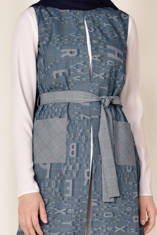 Tesettür giyim LACİVERT KUŞAKLI YELEK 4960 - TRENDTESETTÜR