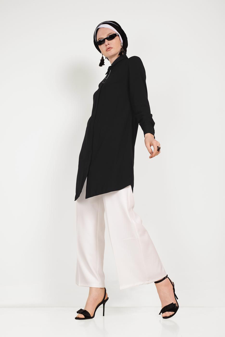 Tesettür giyim KREM ALVİNA GENİŞ PAÇA PANTOLON T 70054