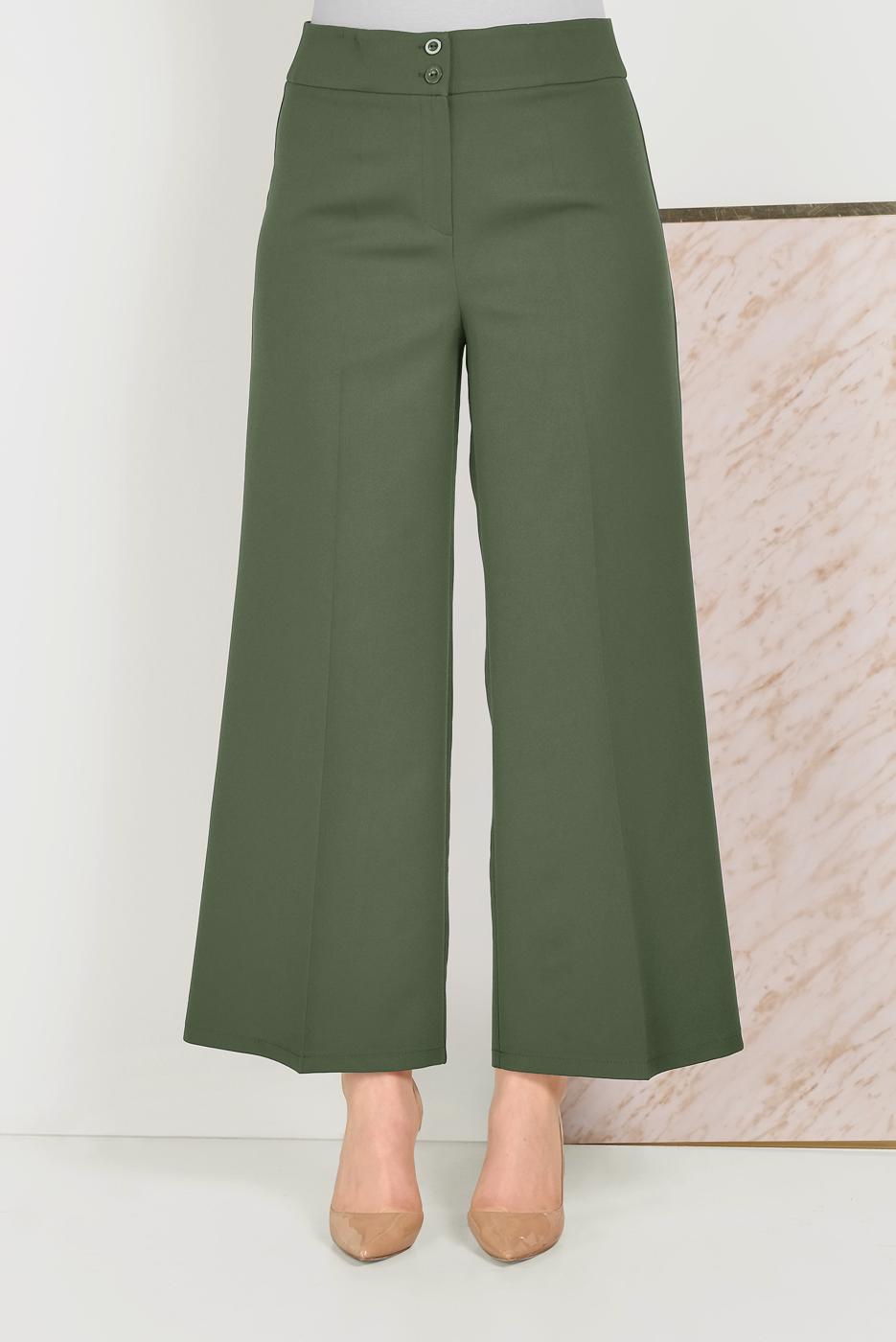 Tesettür giyim HAKİ ALVİNA GENİŞ PAÇA PANTOLON T 70054