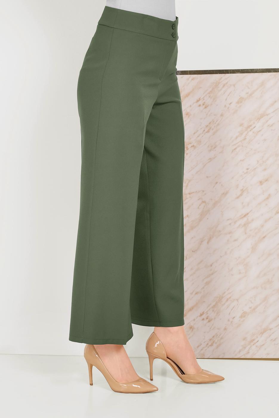 Tesettür giyim HAKİ ALVİNA GENİŞ PAÇA PANTOLON T 70054