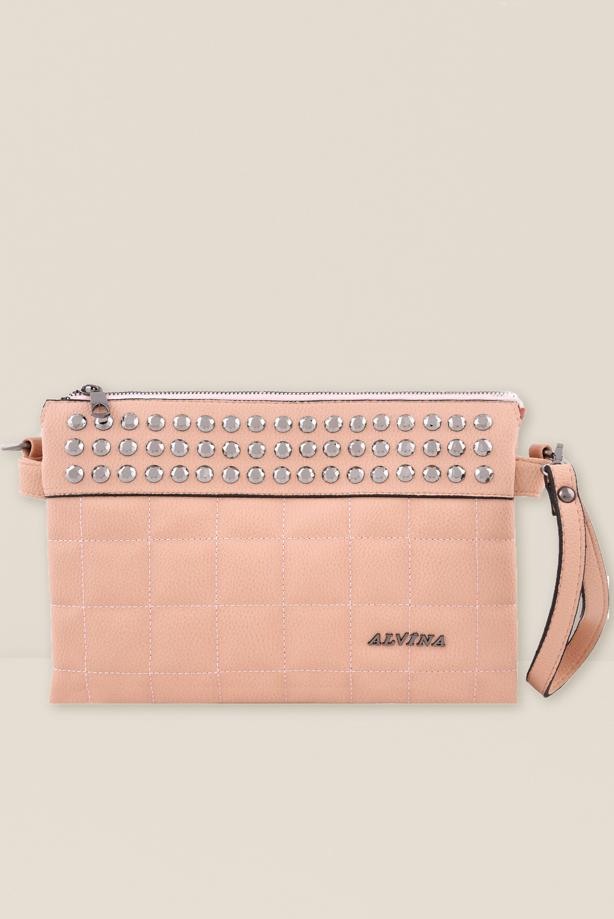 Tesettür giyim PUDRA ALVİNA ZIMBA DETAYLI CLUTCH ÇANTA 1469  - TRENDTESETTÜR