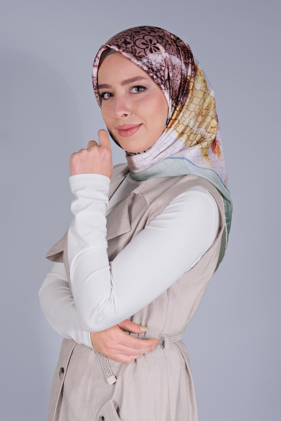 Hijab clothing GREEN ALVİNA PATTERNED SCARF 5379 