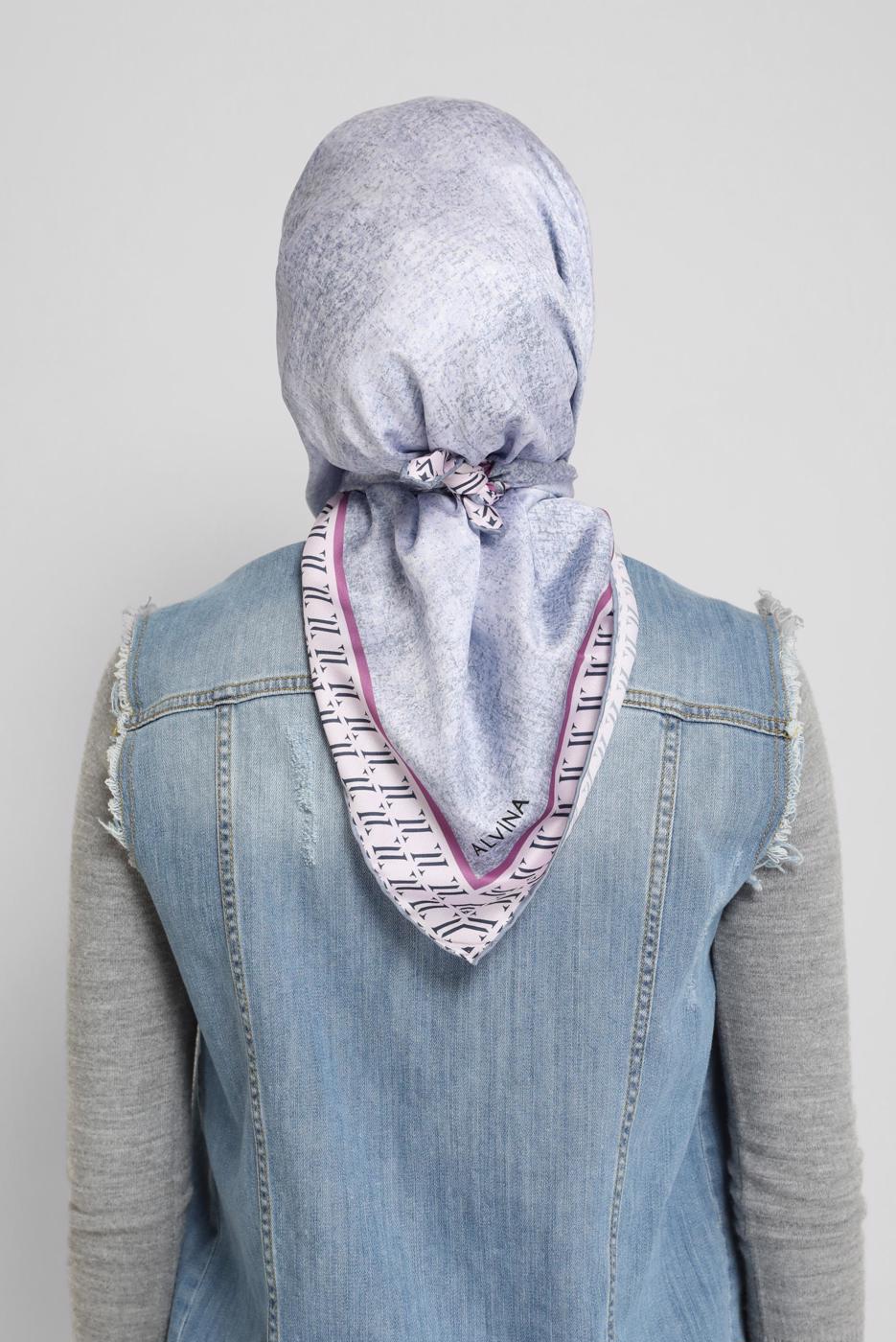 Tesettür giyim LACİVERT ALVİNA DİJİTAL TWİLL EŞARP 5381 