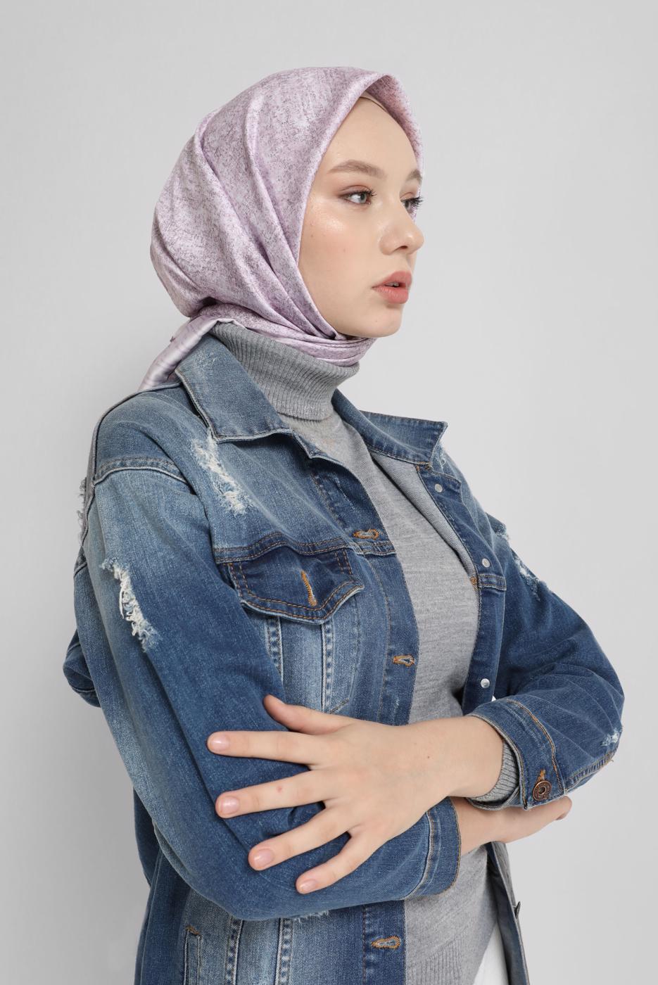 Tesettür giyim PUDRA ALVİNA DİJİTAL TWİLL EŞARP 5381 