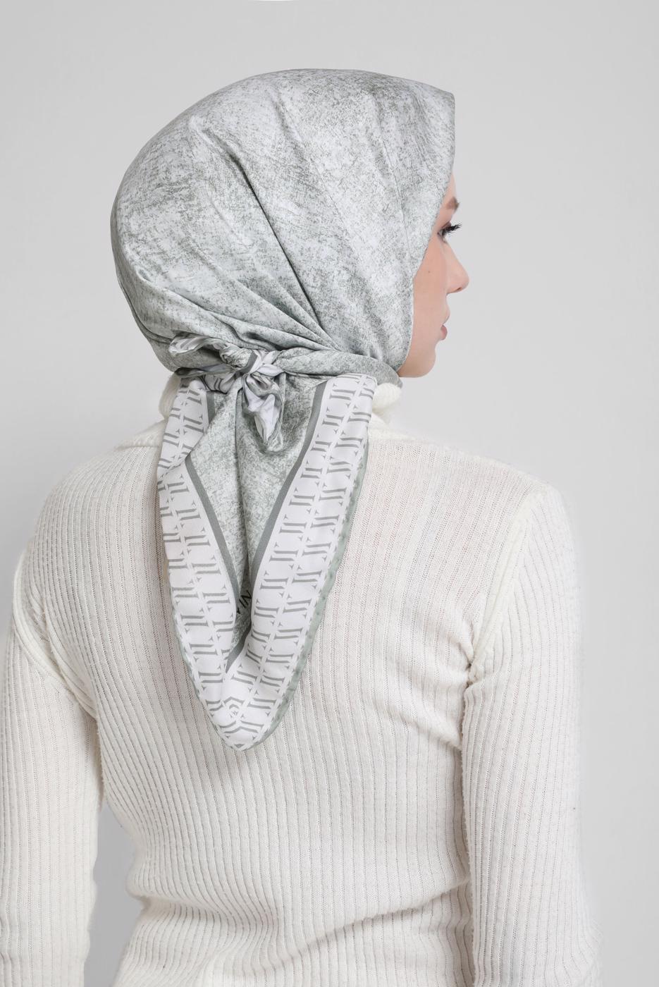 Tesettür giyim YEŞİL ALVİNA DİJİTAL TWİLL EŞARP 5381 