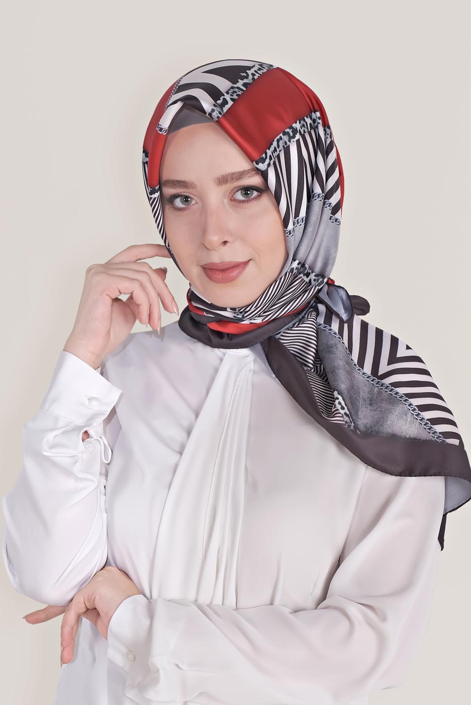 Tesettür giyim KIRMIZI ALVİNA DİJİTAL TWİLL EŞARP 8024 