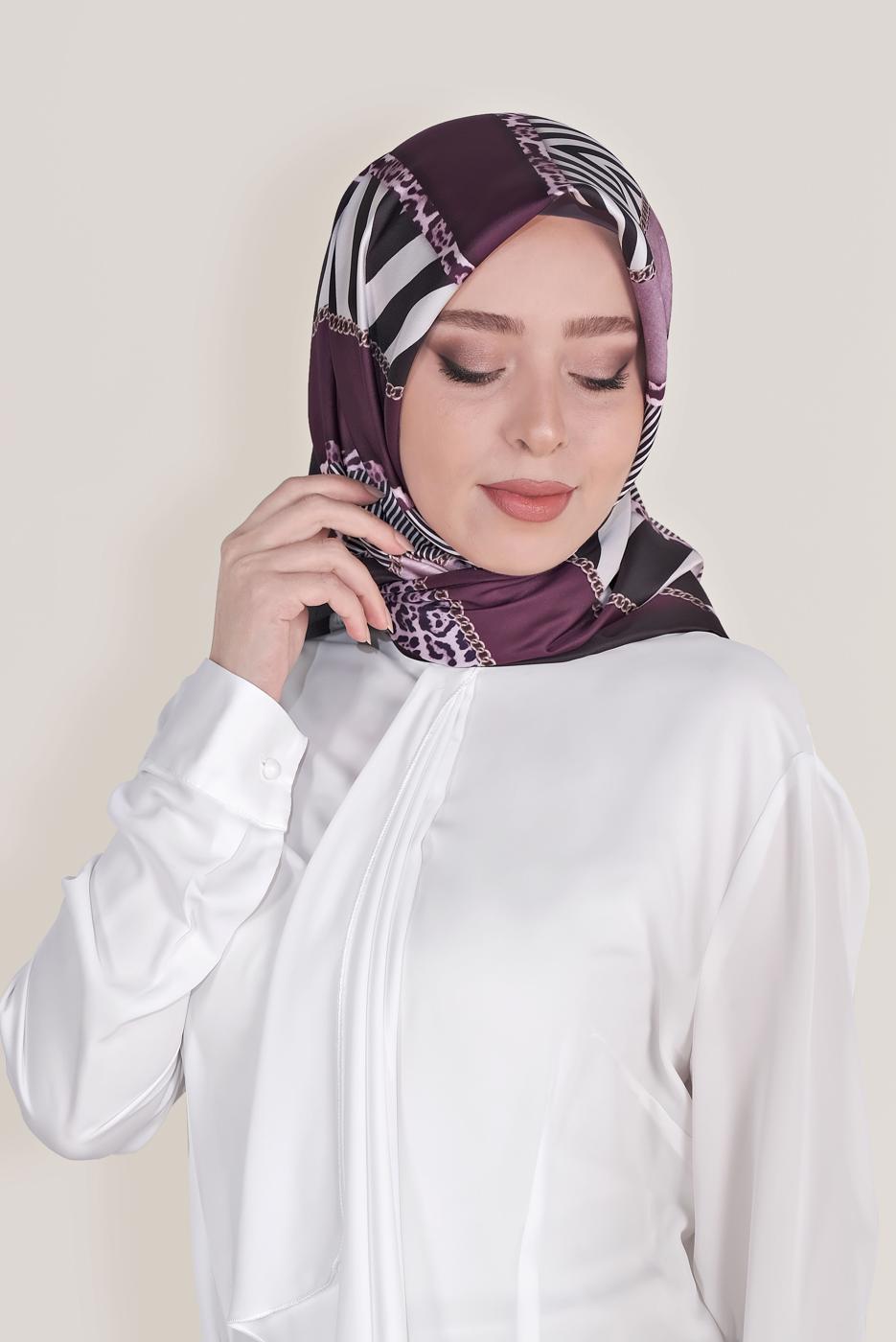 Tesettür giyim SİYAH ALVİNA DİJİTAL TWİLL EŞARP 8024 