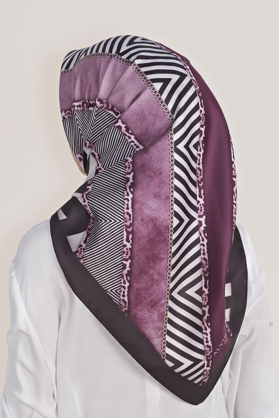 Tesettür giyim SİYAH ALVİNA DİJİTAL TWİLL EŞARP 8024 