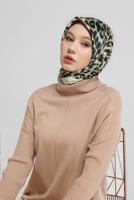 Vêtements hijab BEIGE ÉCHARPE À MOTIF LÉOPARD NUMÉRIQUE ALVİNA 8032