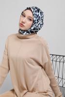Vêtements hijab BLEU MARINE ÉCHARPE À MOTIF LÉOPARD NUMÉRIQUE ALVİNA 8032