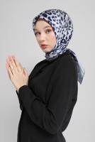Vêtements hijab BLEU MARINE ÉCHARPE À MOTIF LÉOPARD NUMÉRIQUE ALVİNA 8032