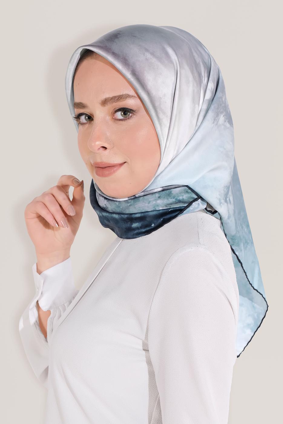 Vêtements hijab BLEU MARINE ÉCHARPE NUMÉRIQUE ALVİNA 8035