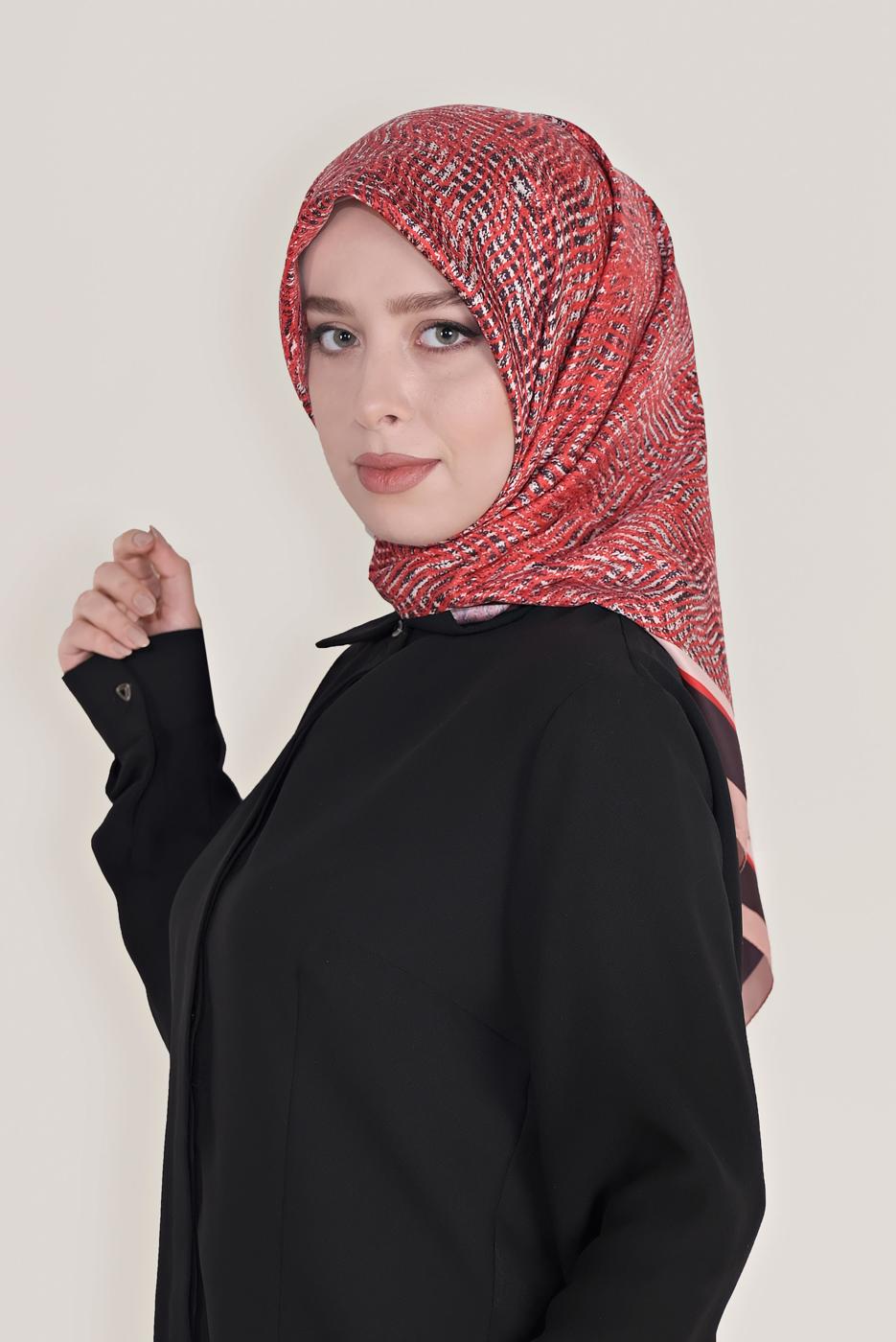 Tesettür giyim KIRMIZI T 8036 ALVİNA DİJİTAL TWİLL EŞARP