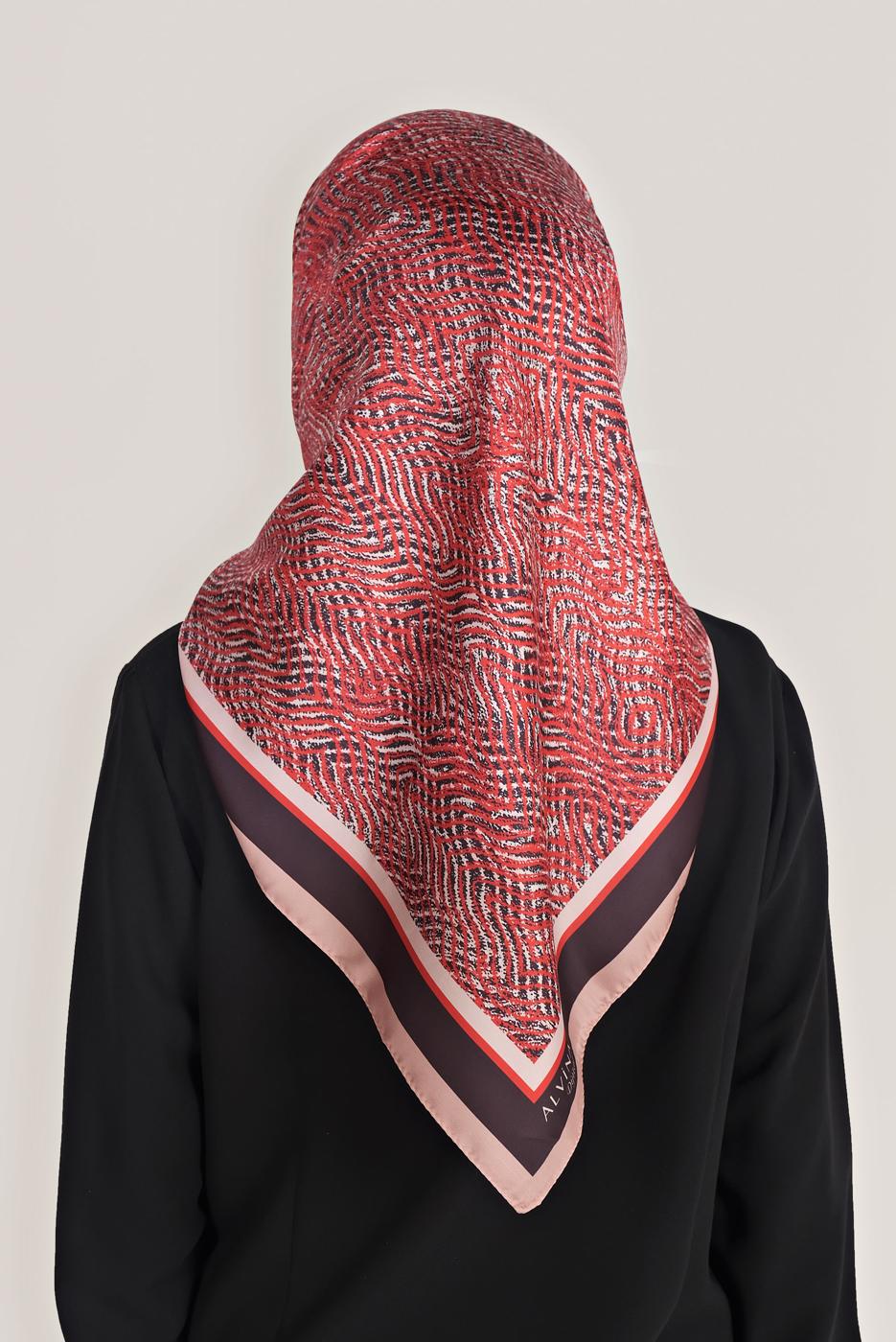 Tesettür giyim KIRMIZI T 8036 ALVİNA DİJİTAL TWİLL EŞARP