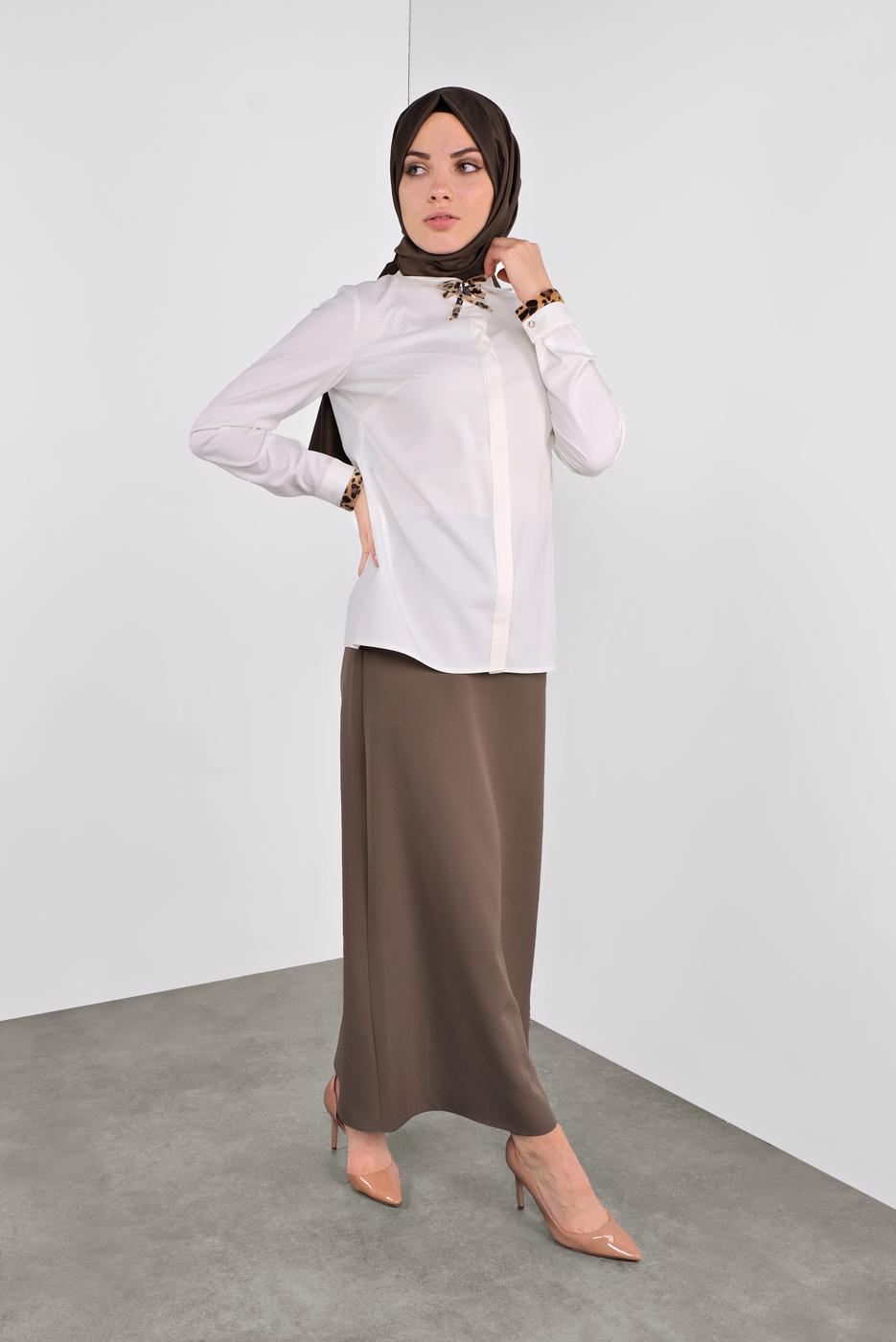Tesettür giyim KREM  ALVİNA YAKASI BAĞLI BLUZ 40266