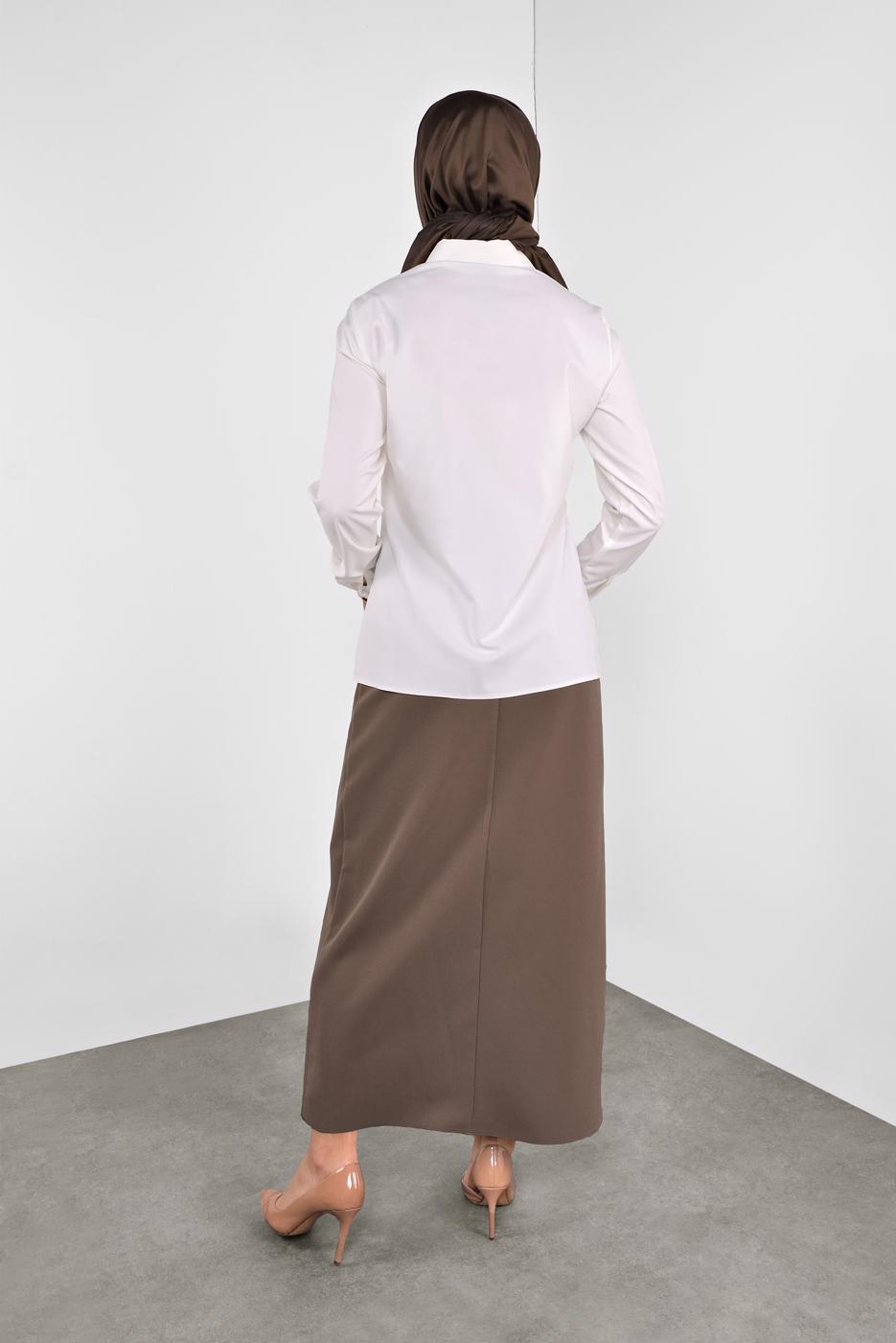 Tesettür giyim KREM  ALVİNA YAKASI BAĞLI BLUZ 40266