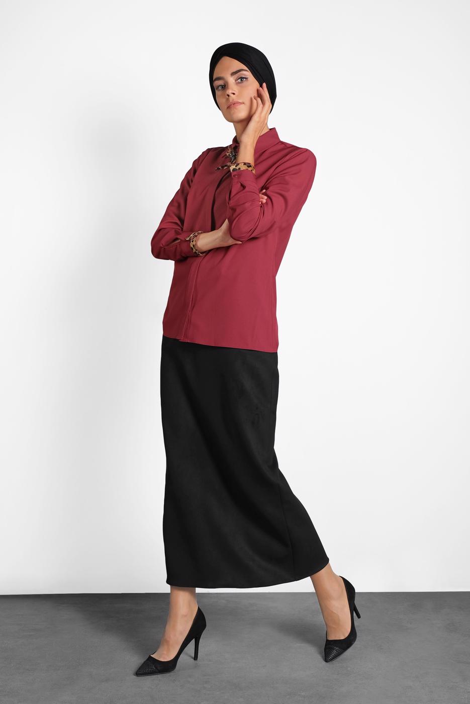 Vêtements hijab ROUGE BORDEAUX ALVINA BLOUSE À COL NOUÉ 40266 