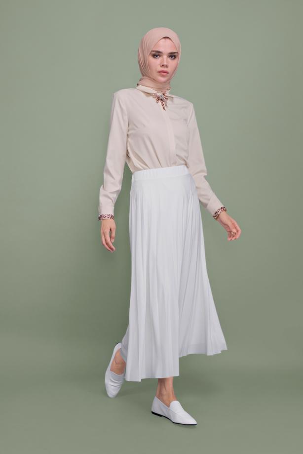 Tesettür giyim BEJ  ALVİNA YAKASI BAĞLI BLUZ 40266 - TRENDTESETTÜR