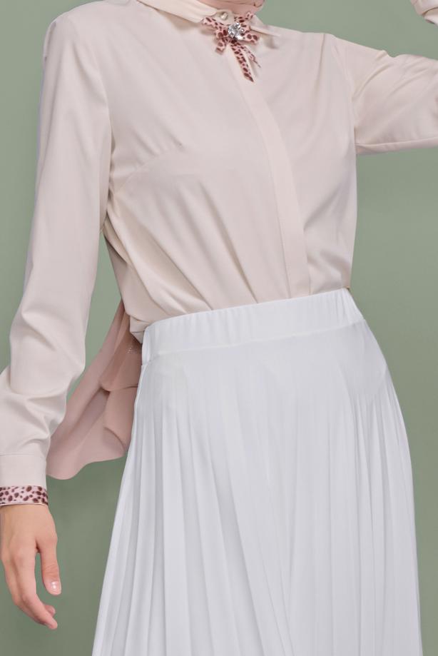 Tesettür giyim BEJ  ALVİNA YAKASI BAĞLI BLUZ 40266 - TRENDTESETTÜR