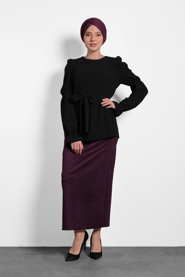 Hijab clothing BLACK GIGOT SLEEVED BLOUSE 40334 - TRENDTESETTÜR