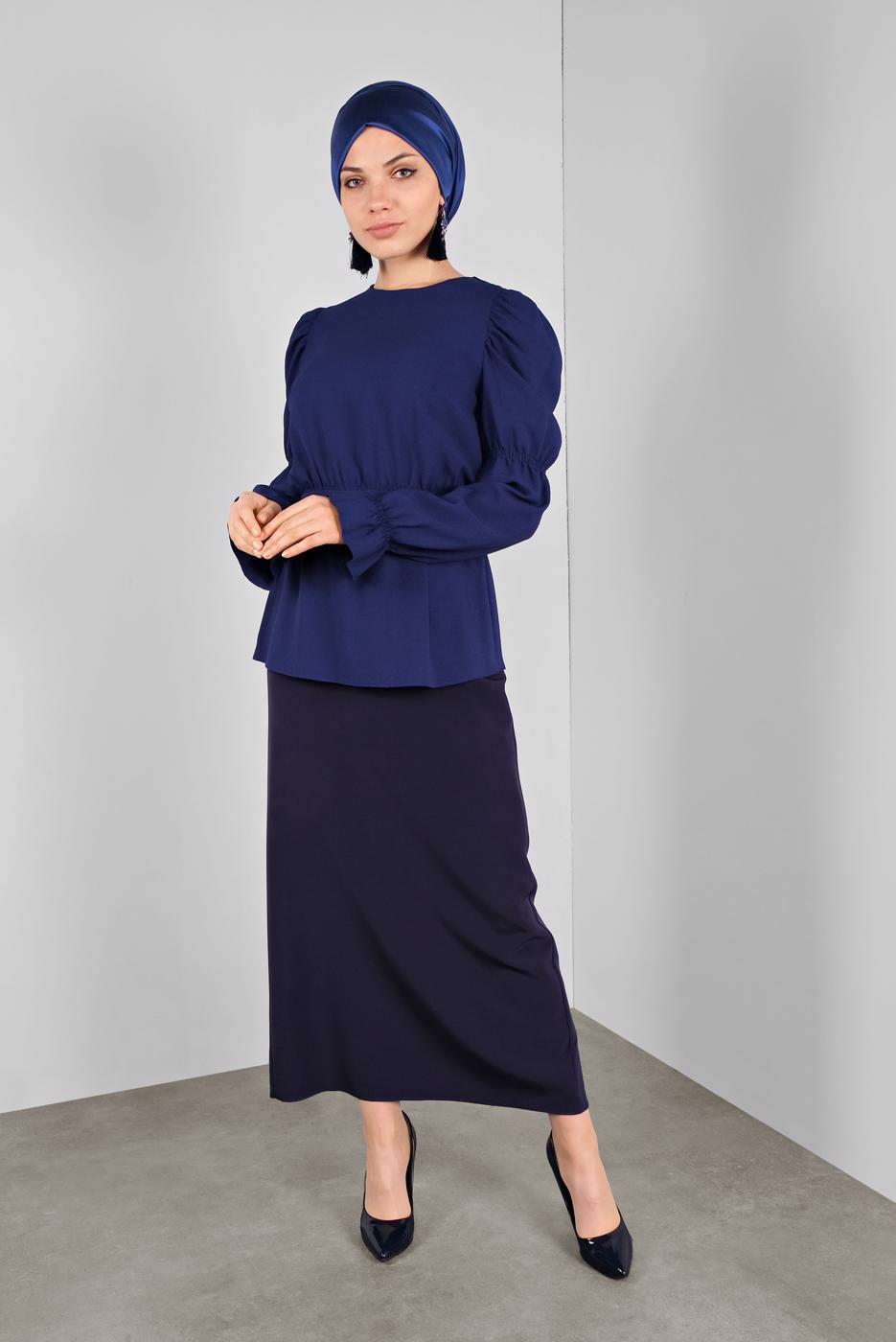 Tesettür giyim LACİVERT GİGOT KOL BLUZ 40334 