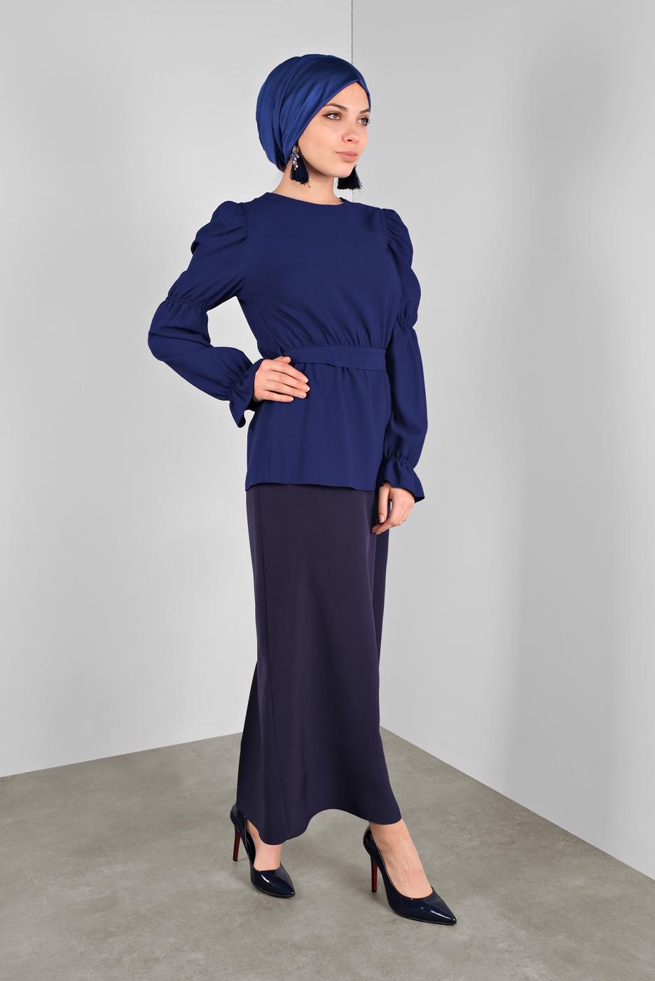 Tesettür giyim LACİVERT GİGOT KOL BLUZ 40334 