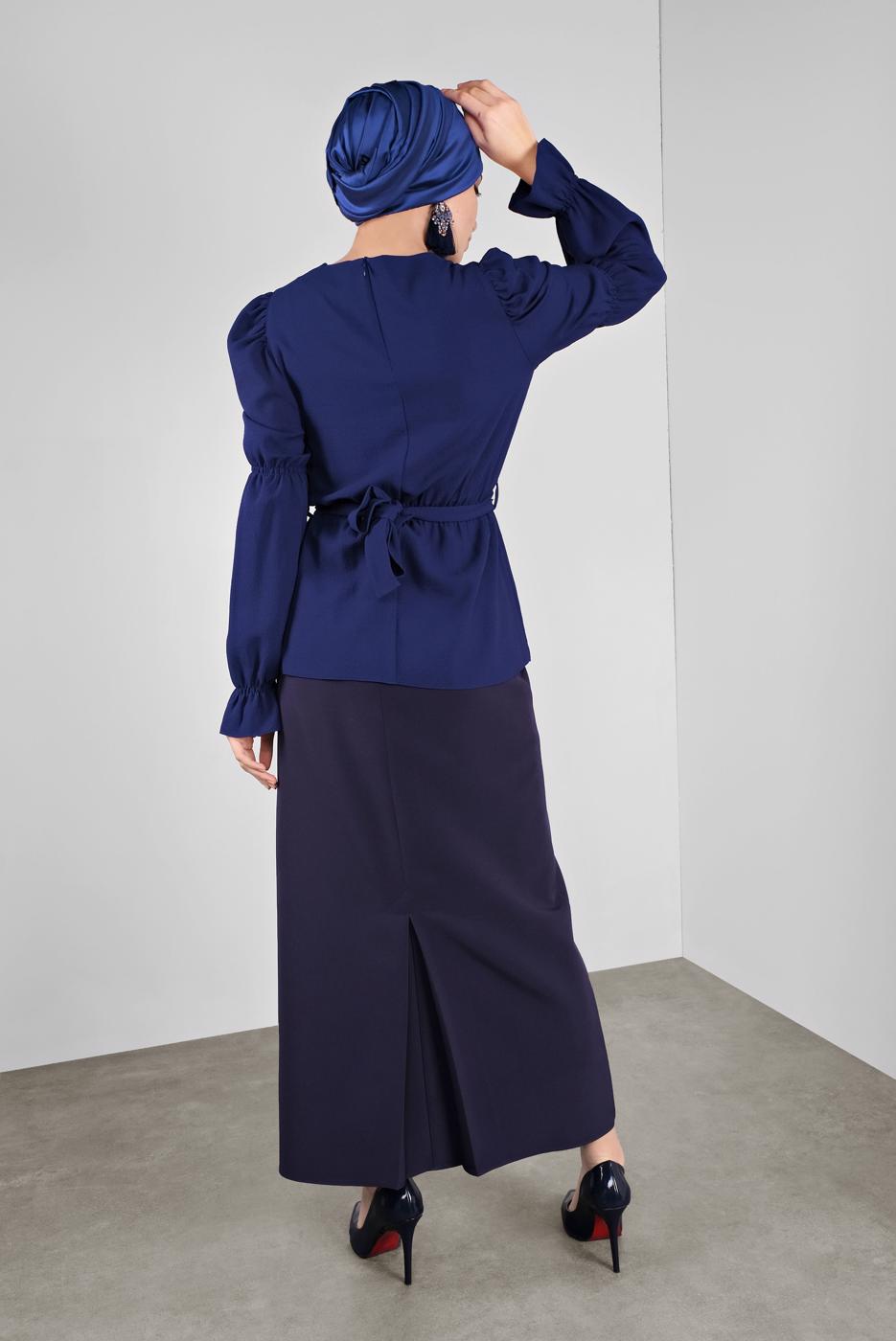 Tesettür giyim LACİVERT GİGOT KOL BLUZ 40334 