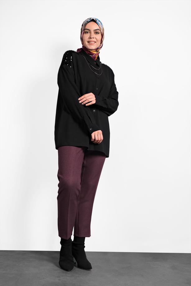 Vêtements hijab NOIR ALVINA CHEMISIER À EMBELLI 40335  - TRENDTESETTÜR