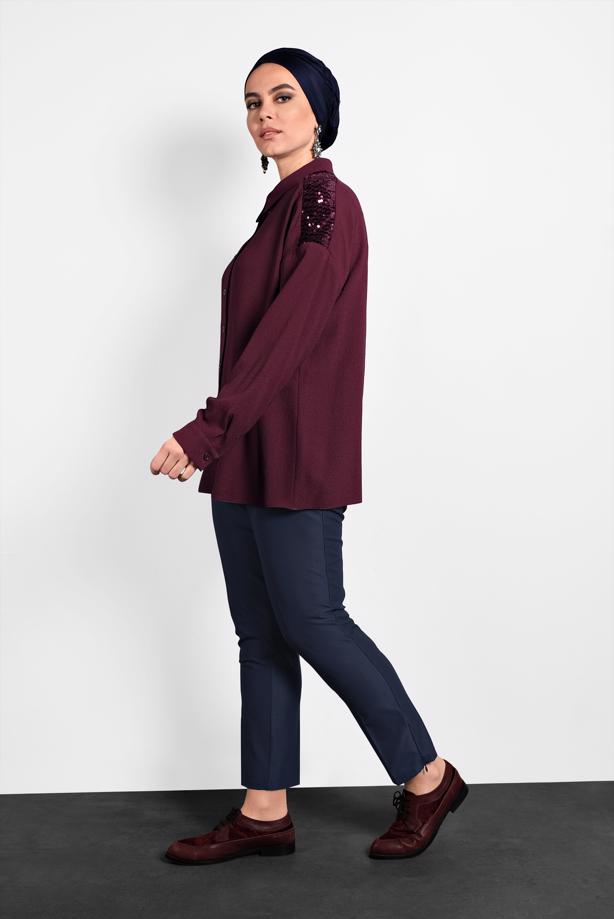 Vêtements hijab ROUGE BORDEAUX ALVINA CHEMISIER À EMBELLI 40335  - TRENDTESETTÜR