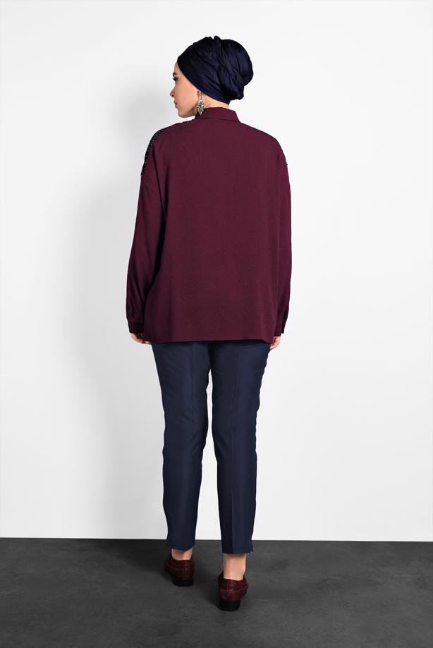 Vêtements hijab ROUGE BORDEAUX ALVINA CHEMISIER À EMBELLI 40335  - TRENDTESETTÜR