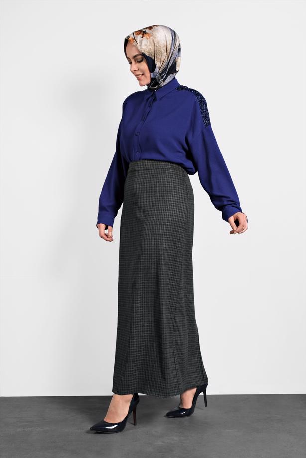Vêtements hijab BLEU MARINE ALVINA CHEMISIER À EMBELLI 40335  - TRENDTESETTÜR