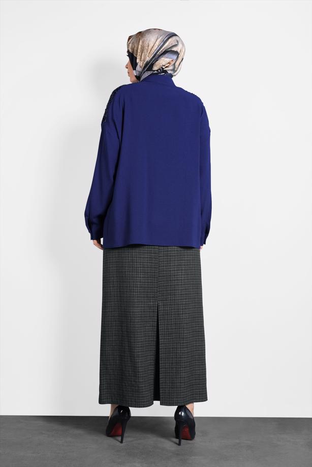 Vêtements hijab BLEU MARINE ALVINA CHEMISIER À EMBELLI 40335  - TRENDTESETTÜR