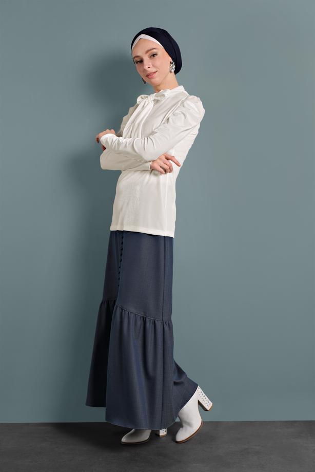 Hijab clothing CREAM ALVINA TIE-COLLAR CHIFFON BLOUSE 40404  - TRENDTESETTÜR