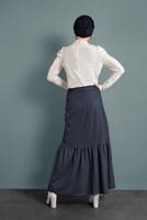 Tesettür giyim KREM ALVİNA YAKASI BAĞLI KADİFE  BLUZ 40404