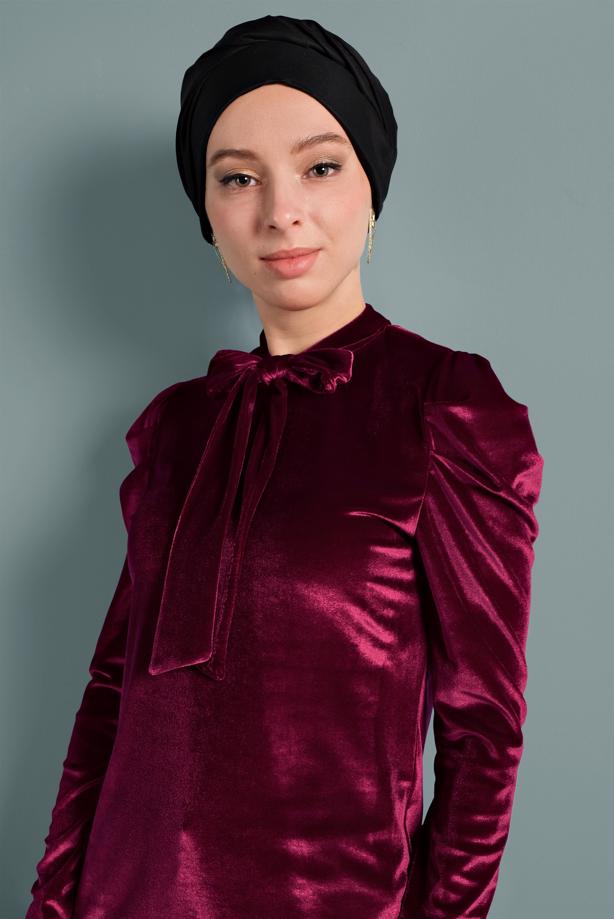 Hijab clothing CLARET RED ALVINA TIE-COLLAR CHIFFON BLOUSE 40404  - TRENDTESETTÜR