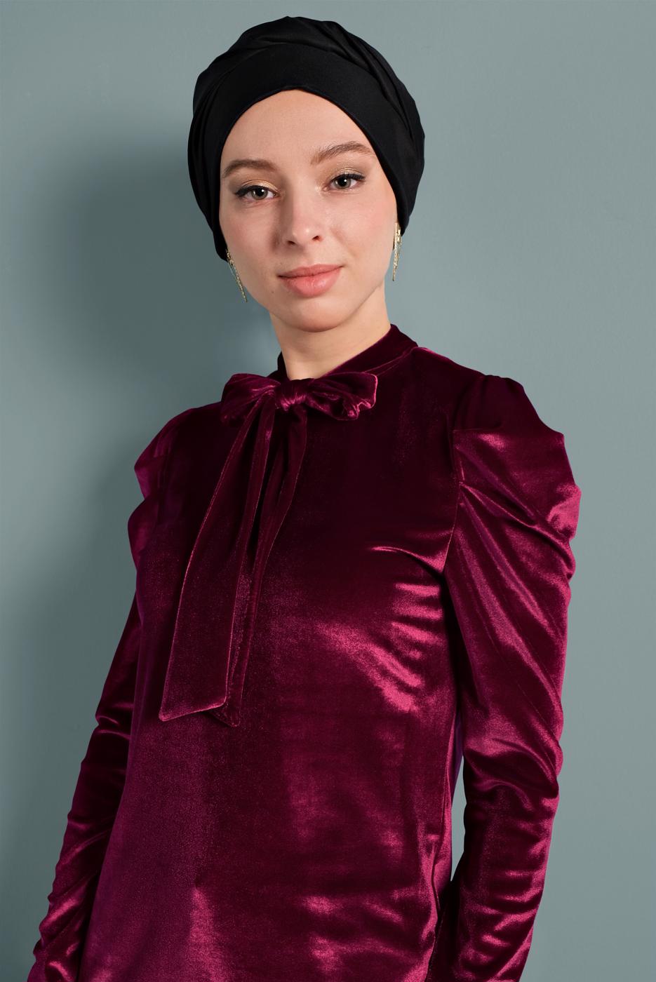 Hijab clothing CLARET RED ALVINA TIE-COLLAR CHIFFON BLOUSE 40404