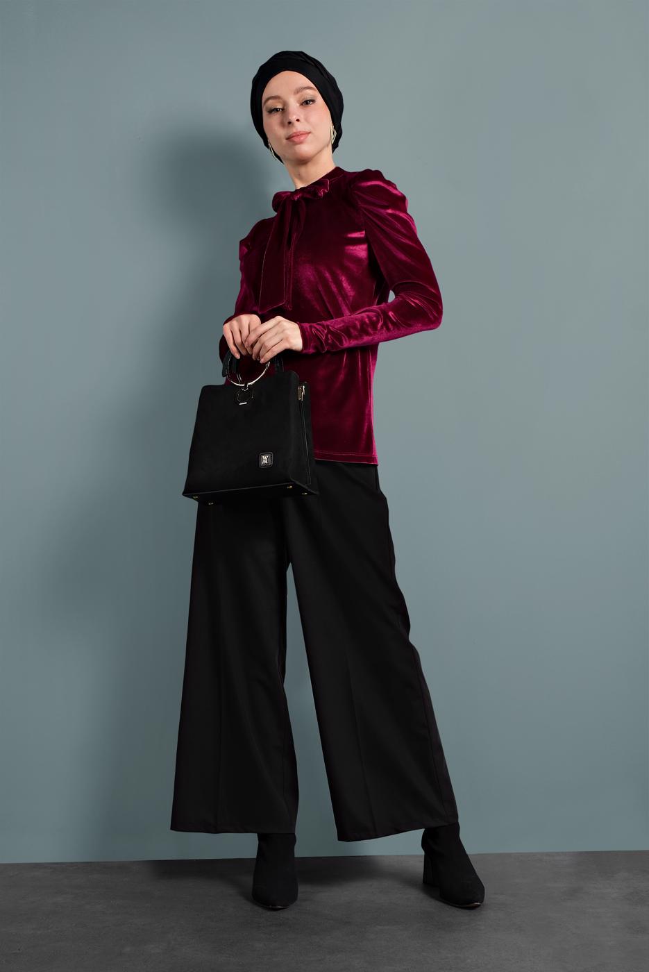 Hijab clothing CLARET RED ALVINA TIE-COLLAR CHIFFON BLOUSE 40404