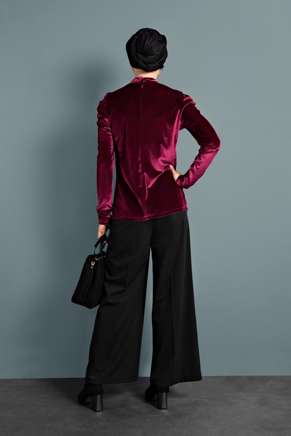 Hijab clothing CLARET RED ALVINA TIE-COLLAR CHIFFON BLOUSE 40404