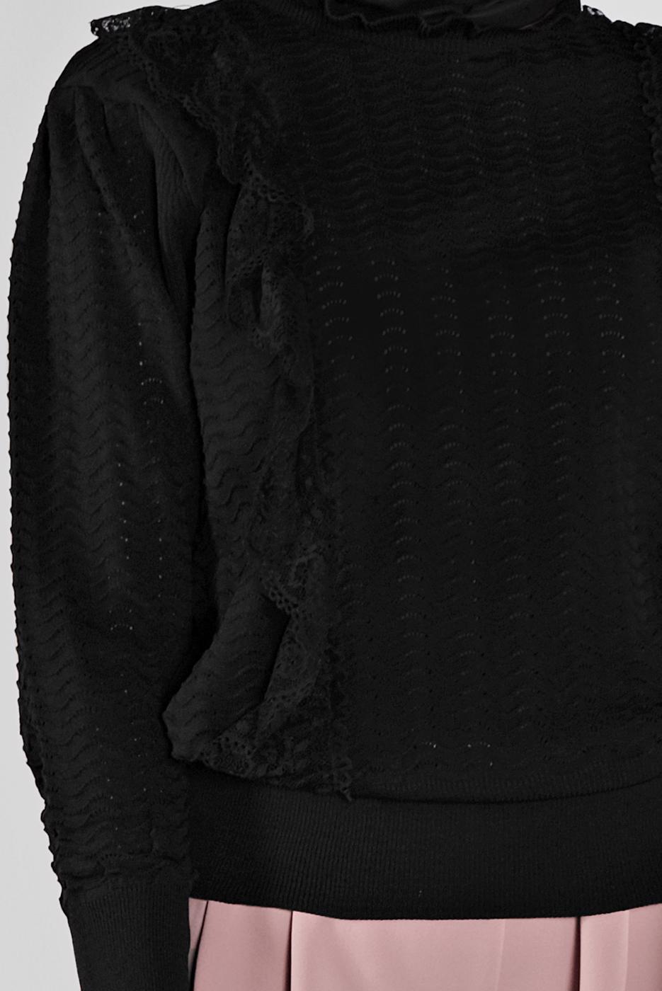 Tesettür giyim SİYAH YAKASI VE ÖNÜ FIRFIRLI TRİKO KAZAK 46341