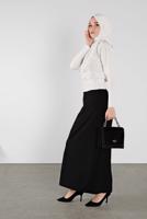 Tesettür giyim KREM YAKASI VE ÖNÜ FIRFIRLI TRİKO KAZAK 46341