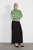 Tesettür giyim YEŞİL YAKASI VE ÖNÜ FIRFIRLI TRİKO KAZAK 46341