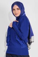 Tesettür giyim LACİVERT YAKASI VE ÖNÜ FIRFIRLI TRİKO KAZAK 46341