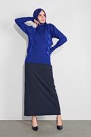 Tesettür giyim LACİVERT YAKASI VE ÖNÜ FIRFIRLI TRİKO KAZAK 46341