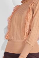 Tesettür giyim PUDRA YAKASI VE ÖNÜ FIRFIRLI TRİKO KAZAK 46341